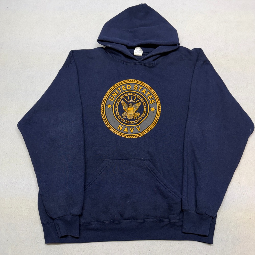 Vintage Soffe US Navy Hoodie XL Navy Blue Y2K Made in USA Boxy Fit Sweatshirt